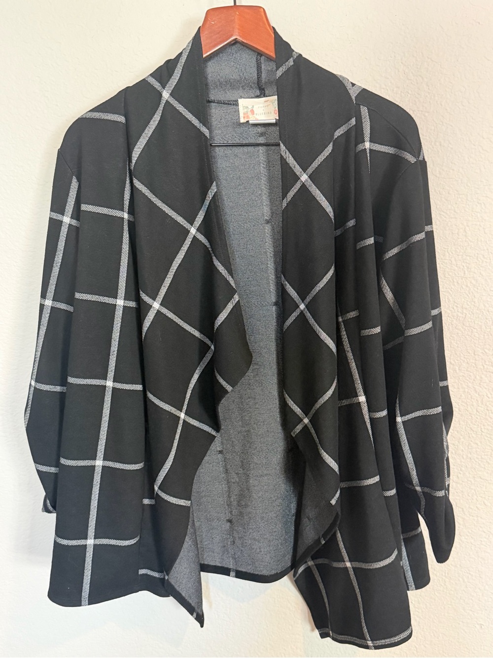 Poppy + Bluebird Plus Size Black Windowpane Open-Front Women’s Jacket 2X